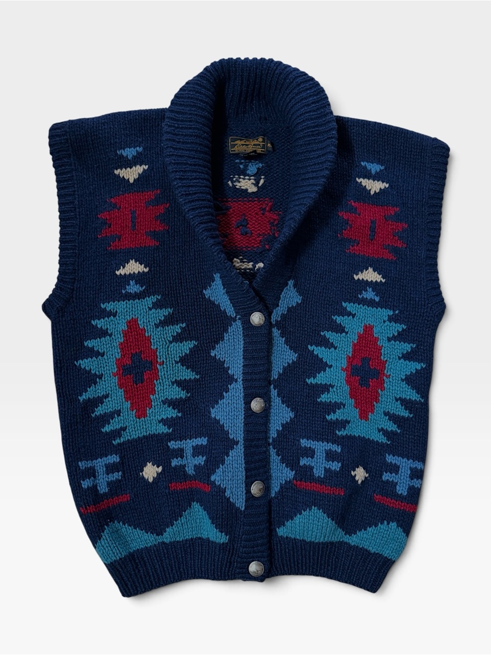 VTG 90s Eddie Bauer Southwestern Wool Cardigan Vest Buffalo Nickel Buttons Sz M